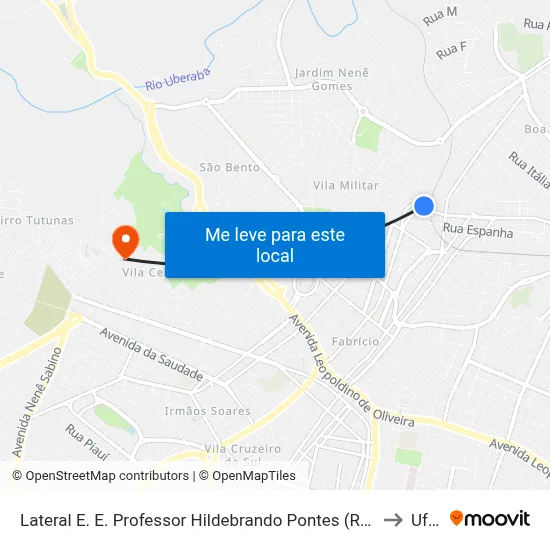 Lateral E. E. Professor Hildebrando Pontes (Rua Guianas) to Uftm map