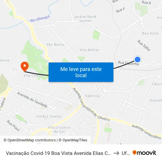 Vacinação Covid-19 Boa Vista Avenida Elias Cruvinel, 741-841 to Uftm map