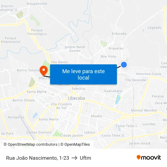 Rua João Nascimento, 1-23 to Uftm map