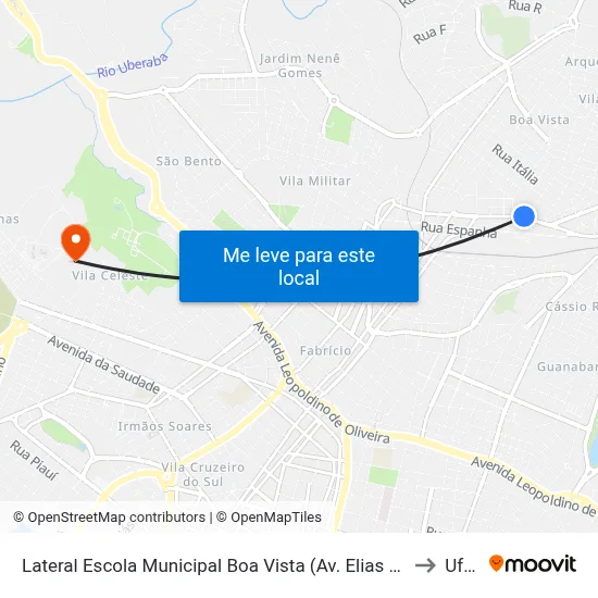 Lateral Escola Municipal Boa Vista (Av. Elias Cruvinel) to Uftm map