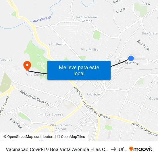 Vacinação Covid-19 Boa Vista Avenida Elias Cruvinel, 431-595 to Uftm map