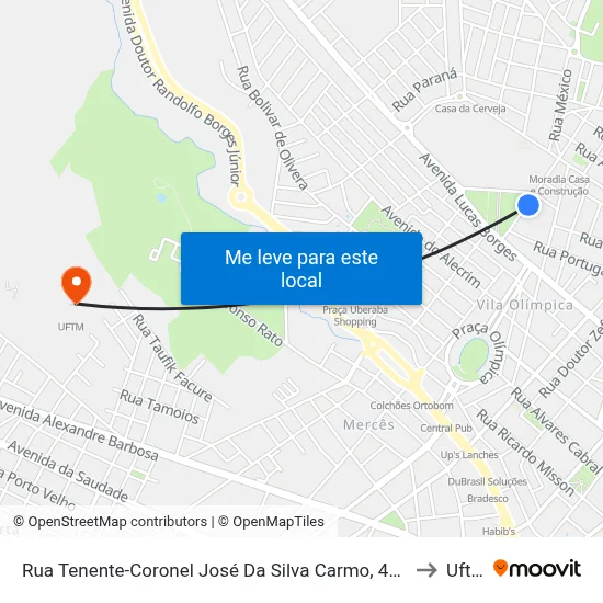 Rua Tenente-Coronel José Da Silva Carmo, 42-166 to Uftm map