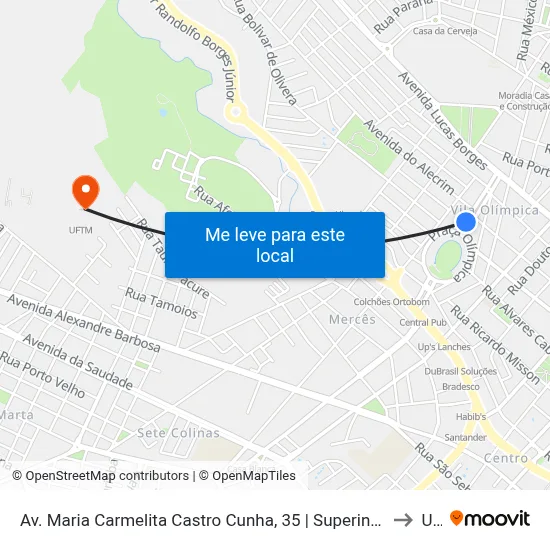 Av. Maria Carmelita Castro Cunha, 35 |  Superintendência Regional De Ensino De Uberaba to Uftm map