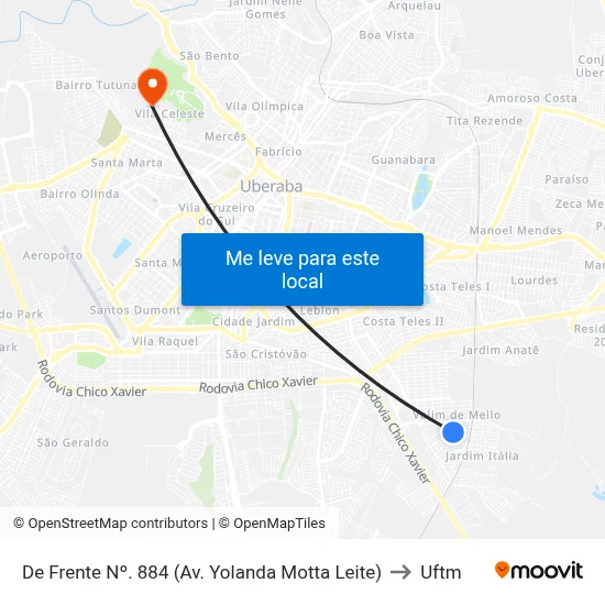 De Frente Nº. 884 (Av. Yolanda Motta Leite) to Uftm map