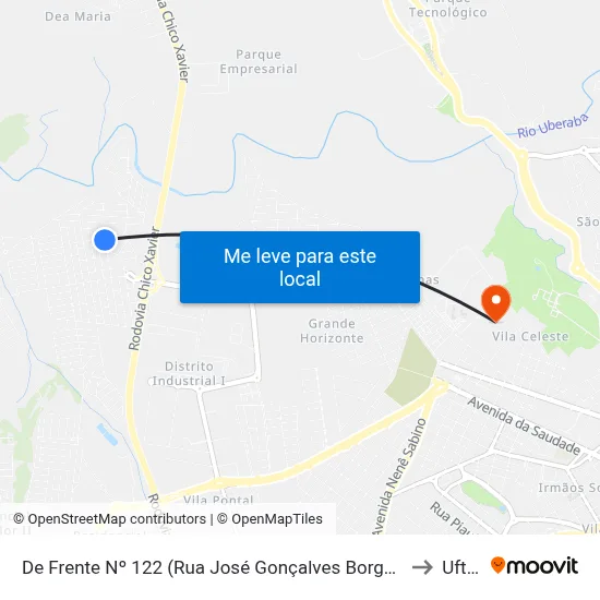 De Frente Nº 122 (Rua José Gonçalves Borges) to Uftm map