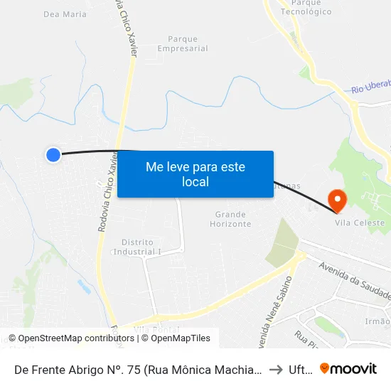 De Frente Abrigo Nº. 75 (Rua Mônica Machiama) to Uftm map
