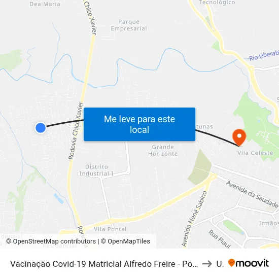 Vacinação Covid-19 Matricial Alfredo Freire - Ponto Final Linhas 21 E 30 - De Frente Mercearia (Rua Mônica Machiama) to Uftm map