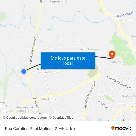 Rua Carolina Puci Molinar, 2 to Uftm map