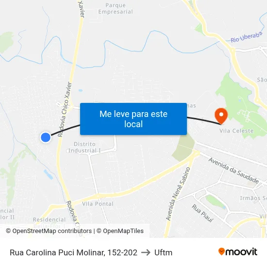 Rua Carolina Puci Molinar, 152-202 to Uftm map