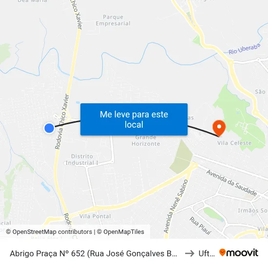 Abrigo Praça Nº 652 (Rua José Gonçalves Borges) to Uftm map