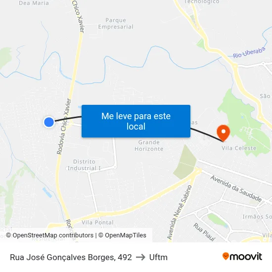 Rua José Gonçalves Borges, 492 to Uftm map