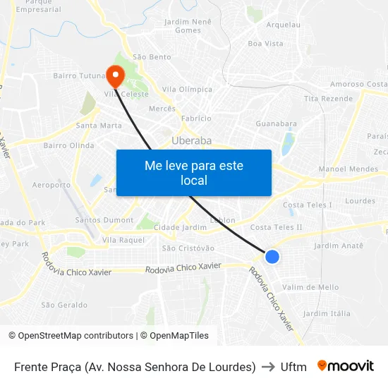Frente Praça (Av. Nossa Senhora De Lourdes) to Uftm map