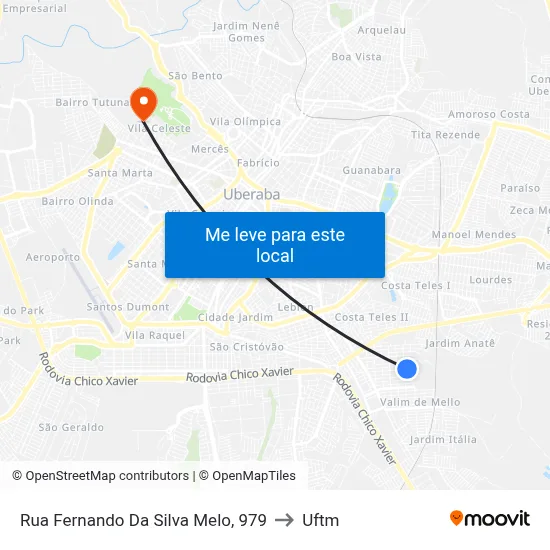 Rua Fernando Da Silva Melo, 979 to Uftm map