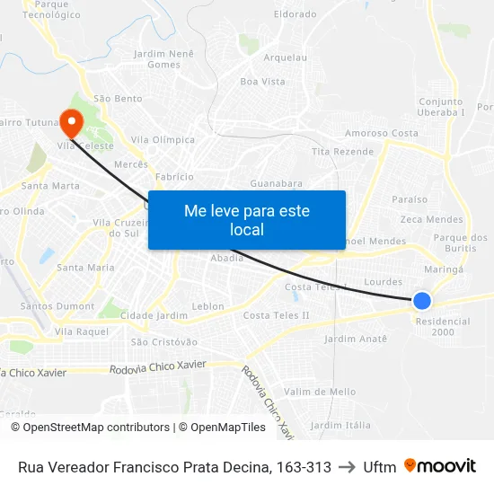 Rua Vereador Francisco Prata Decina, 163-313 to Uftm map
