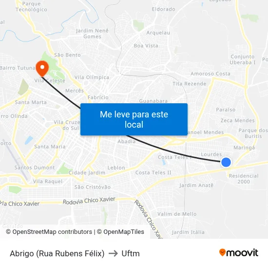 Abrigo (Rua Rubens Félix) to Uftm map