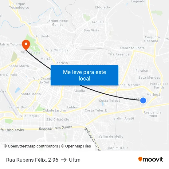 Rua Rubens Félix, 2-96 to Uftm map