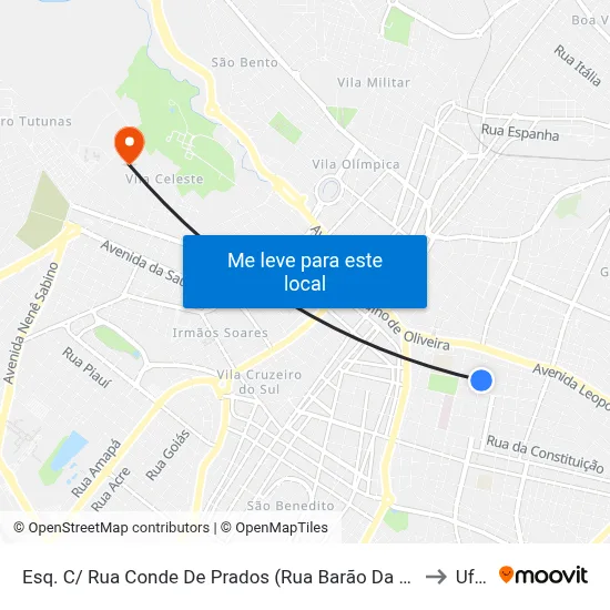Esq. C/ Rua Conde De Prados (Rua Barão Da Ponte Alta) to Uftm map