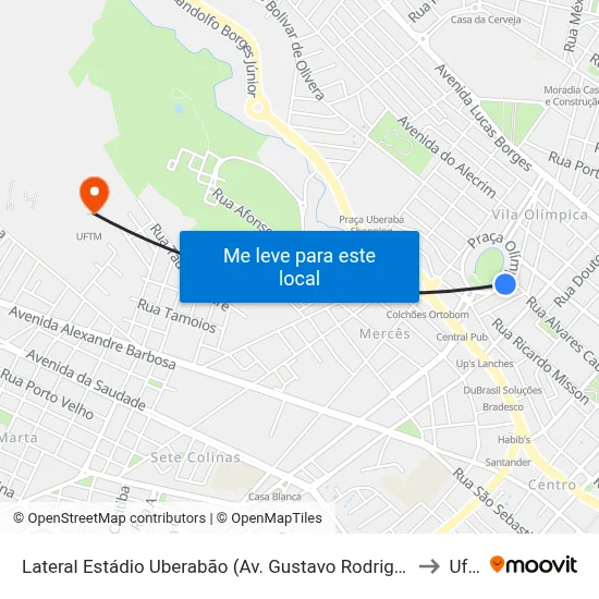 Lateral Estádio Uberabão (Av. Gustavo Rodrigues Da Cunha) to Uftm map