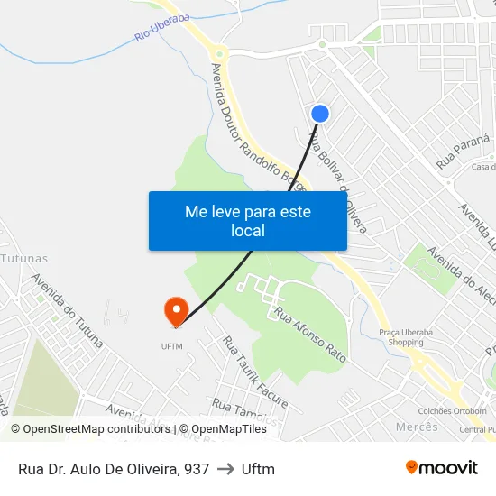 Rua Dr. Aulo De Oliveira, 937 to Uftm map