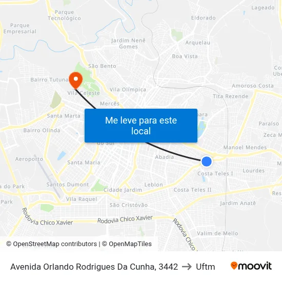 Avenida Orlando Rodrigues Da Cunha, 3442 to Uftm map
