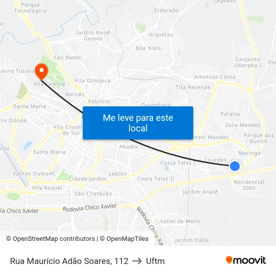 Rua Maurício Adão Soares, 112 to Uftm map