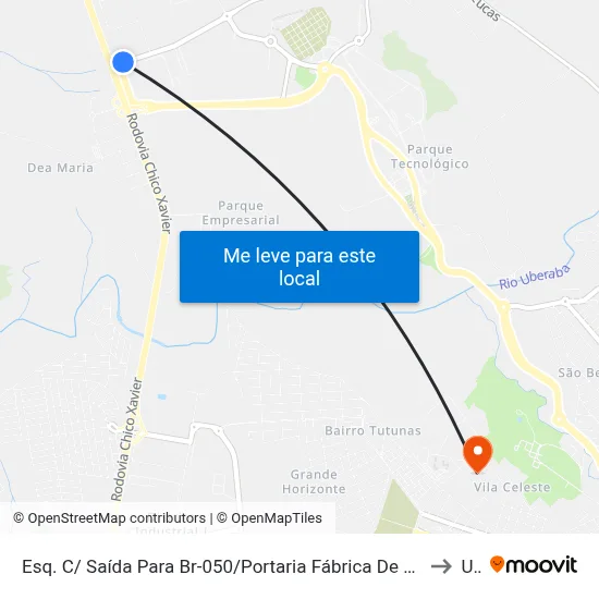 Esq. C/ Saída Para Br-050/Portaria Fábrica De Rações Jbs (Av. Coronel Zacarias Borges De Araújo) to Uftm map