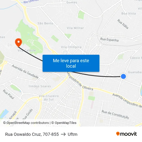 Rua Oswaldo Cruz, 707-855 to Uftm map