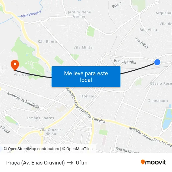 Praça (Av. Elias Cruvinel) to Uftm map