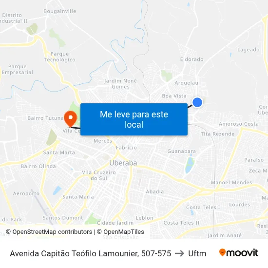 Avenida Capitão Teófilo Lamounier, 507-575 to Uftm map