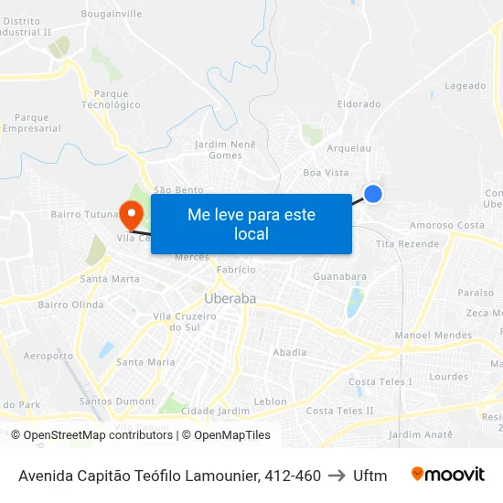 Avenida Capitão Teófilo Lamounier, 412-460 to Uftm map