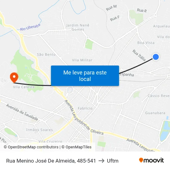 Rua Menino José De Almeida, 485-541 to Uftm map