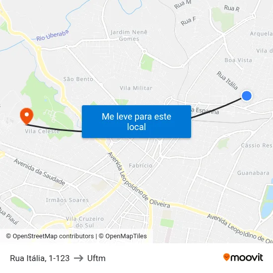 Rua Itália, 1-123 to Uftm map