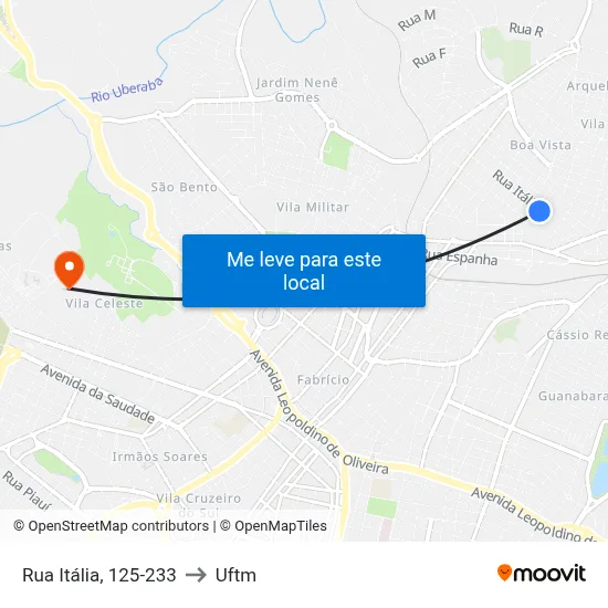 Rua Itália, 125-233 to Uftm map