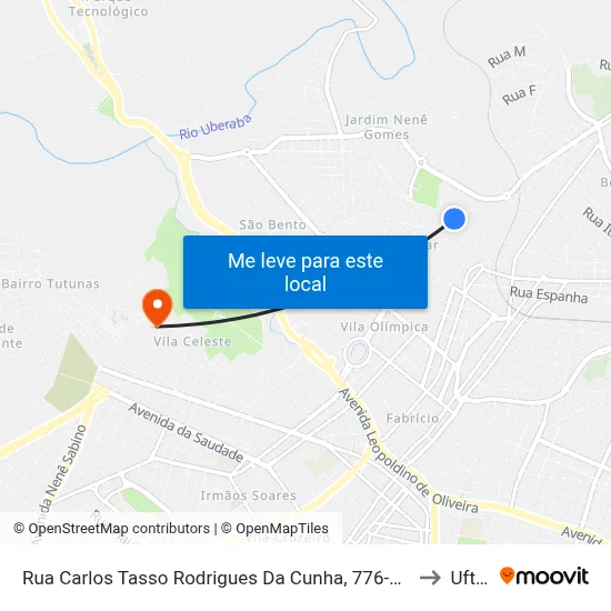Rua Carlos Tasso Rodrigues Da Cunha, 776-962 to Uftm map