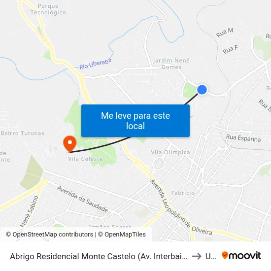 Abrigo Residencial Monte Castelo (Av. Interbairros - Salomão Abdanur) to Uftm map