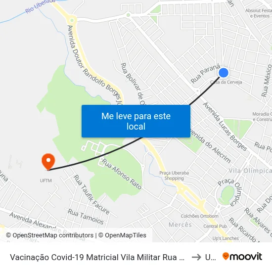 Vacinação Covid-19 Matricial Vila Militar Rua João M Borges, 117 to Uftm map