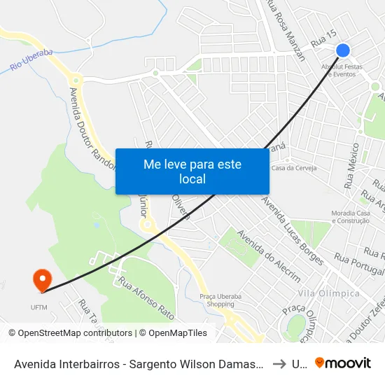 Avenida Interbairros - Sargento Wilson Damasceno De Macedo, 164-238 to Uftm map