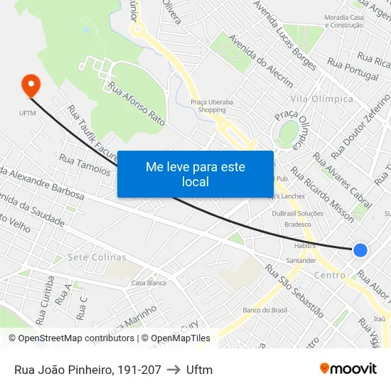 Rua João Pinheiro, 191-207 to Uftm map