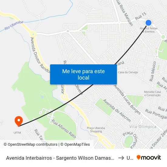 Avenida Interbairros - Sargento Wilson Damasceno De Macedo, 179-247 to Uftm map