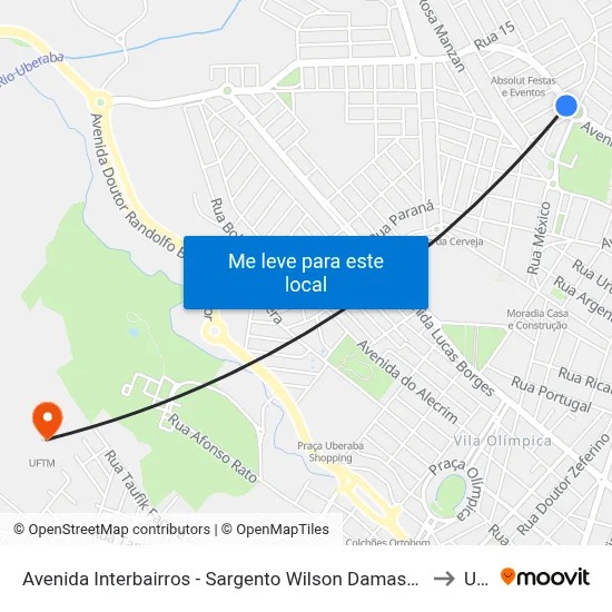 Avenida Interbairros - Sargento Wilson Damasceno De Macedo, 373-435 to Uftm map