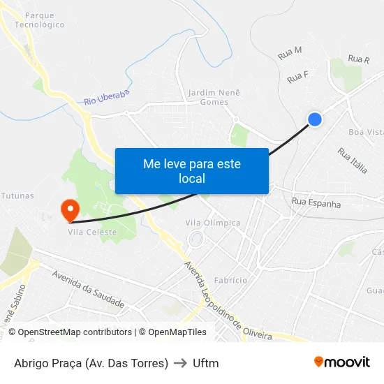 Abrigo Praça (Av. Das Torres) to Uftm map