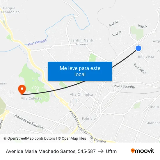 Avenida Maria Machado Santos, 545-587 to Uftm map