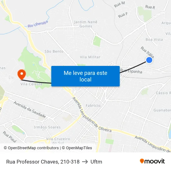Rua Professor Chaves, 210-318 to Uftm map