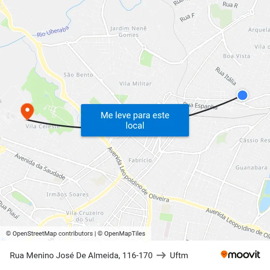 Rua Menino José De Almeida, 116-170 to Uftm map