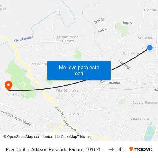 Rua Doutor Adilson Resende Facure, 1016-1150 to Uftm map