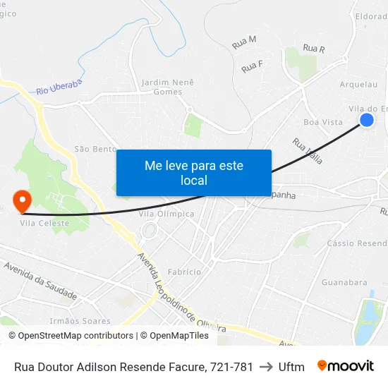 Rua Doutor Adilson Resende Facure, 721-781 to Uftm map