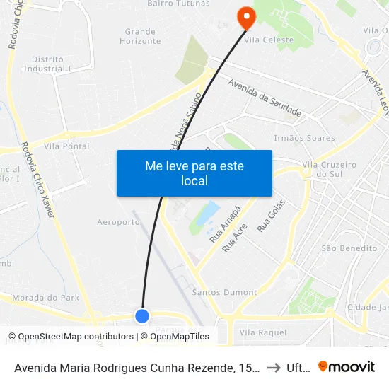 Avenida Maria Rodrigues Cunha Rezende, 1549 to Uftm map