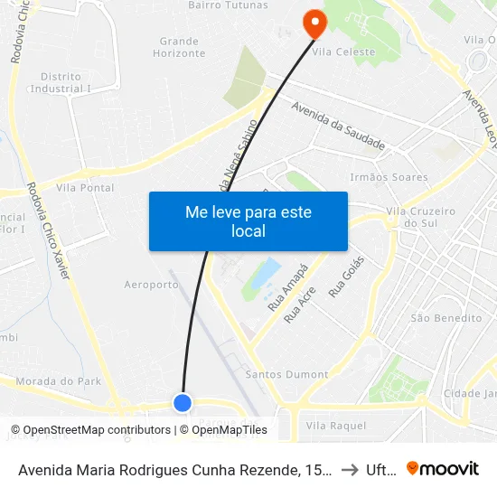 Avenida Maria Rodrigues Cunha Rezende, 1540 to Uftm map