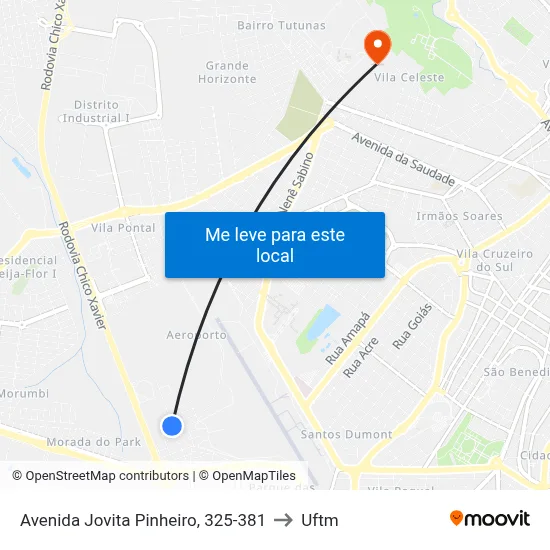 Avenida Jovita Pinheiro, 325-381 to Uftm map
