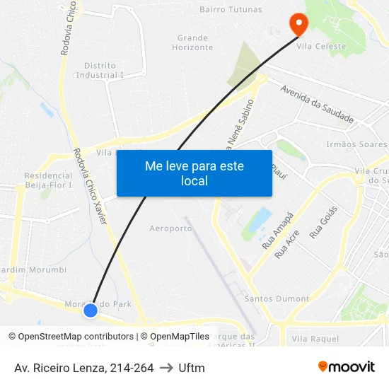 Av. Riceiro Lenza, 214-264 to Uftm map